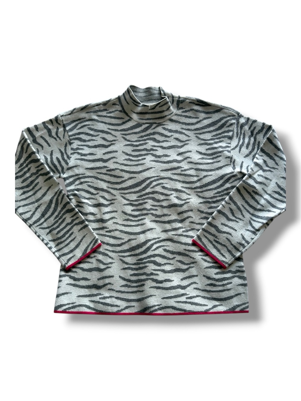 Anthropologie Gray Zebra Print Mock Neck Sweater Top Pink Lizzie Small Sold Out